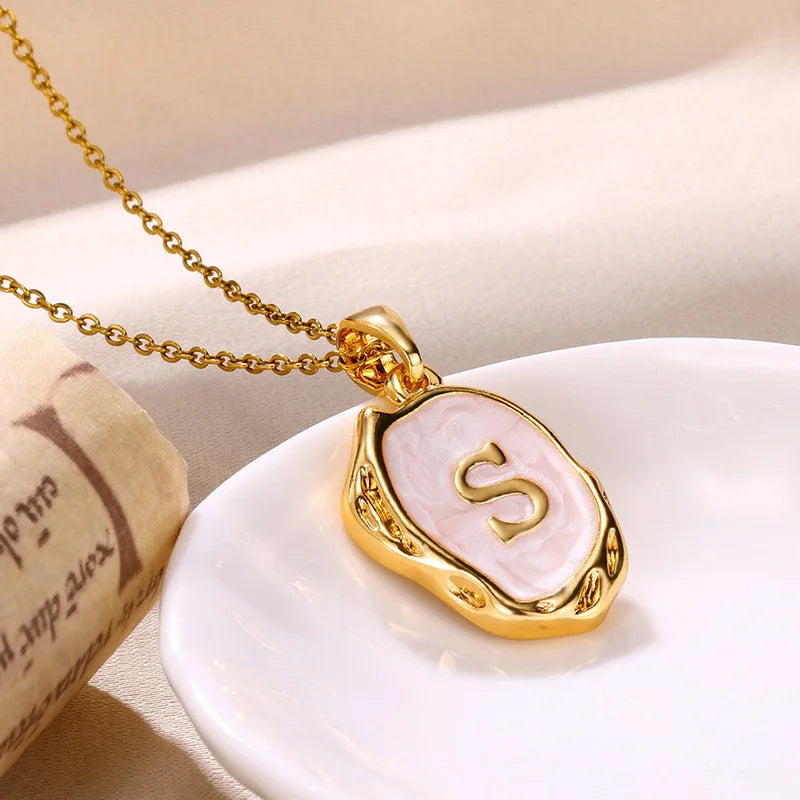 AZ Alphabet Gold Plated Stainless Steel Pendant Necklace